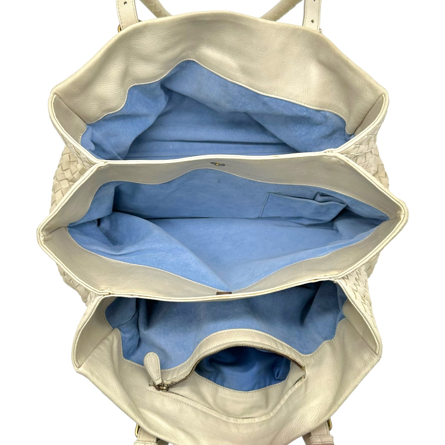 Bottega Veneta Ivory Intrecciato Leather Large Roma Tote Bag - Outfit Repeater