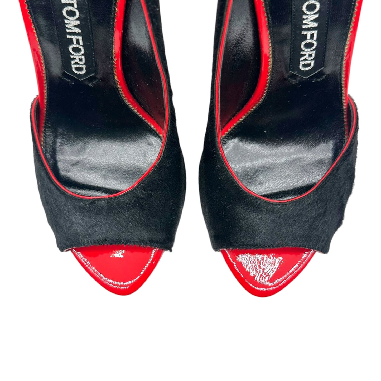 Tom Ford Black Ponyhair & Red Leather D'Orsay Peep-Toe Heels