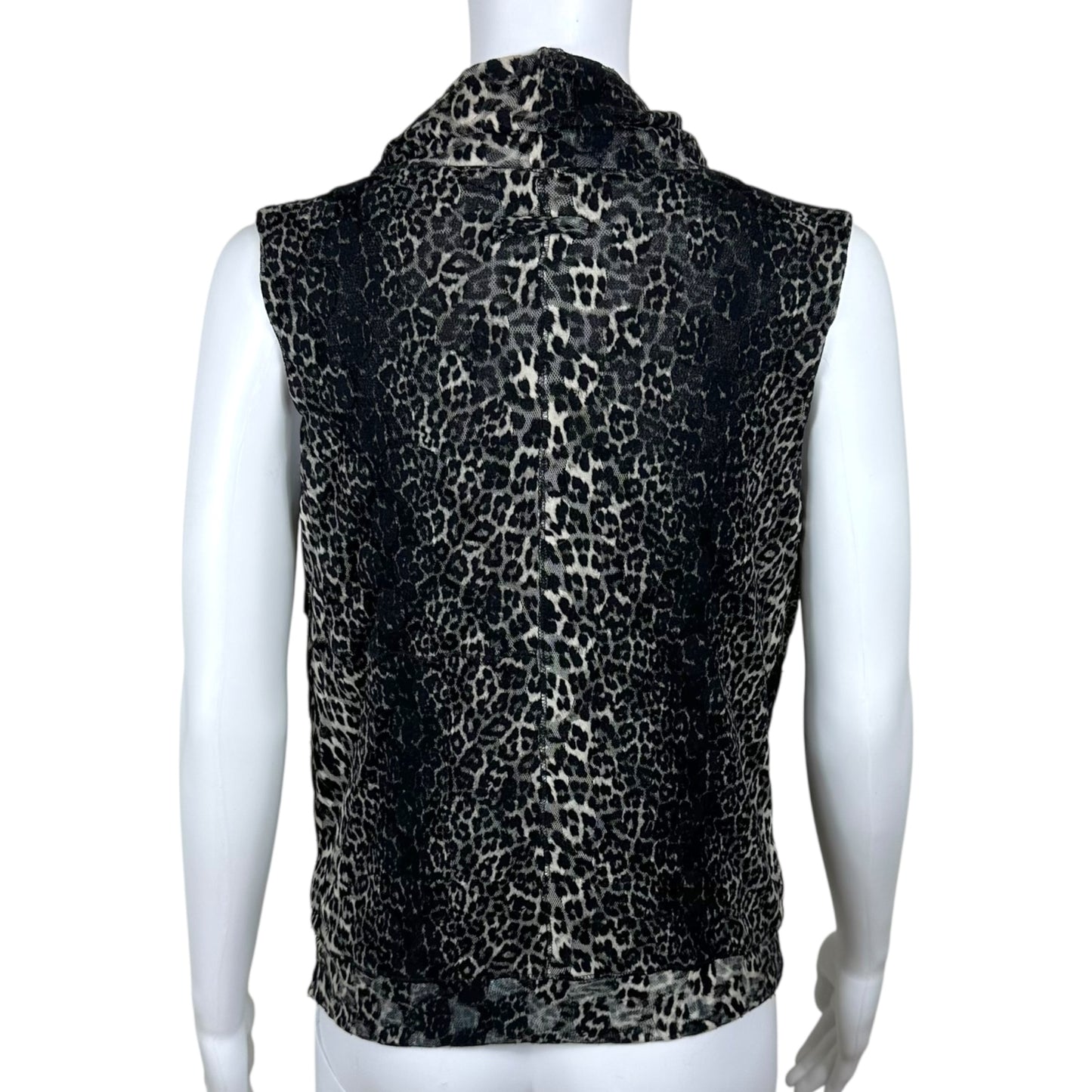 Jean Paul Gaultier Black Leopard Print Mesh Scoop Neck Blouse