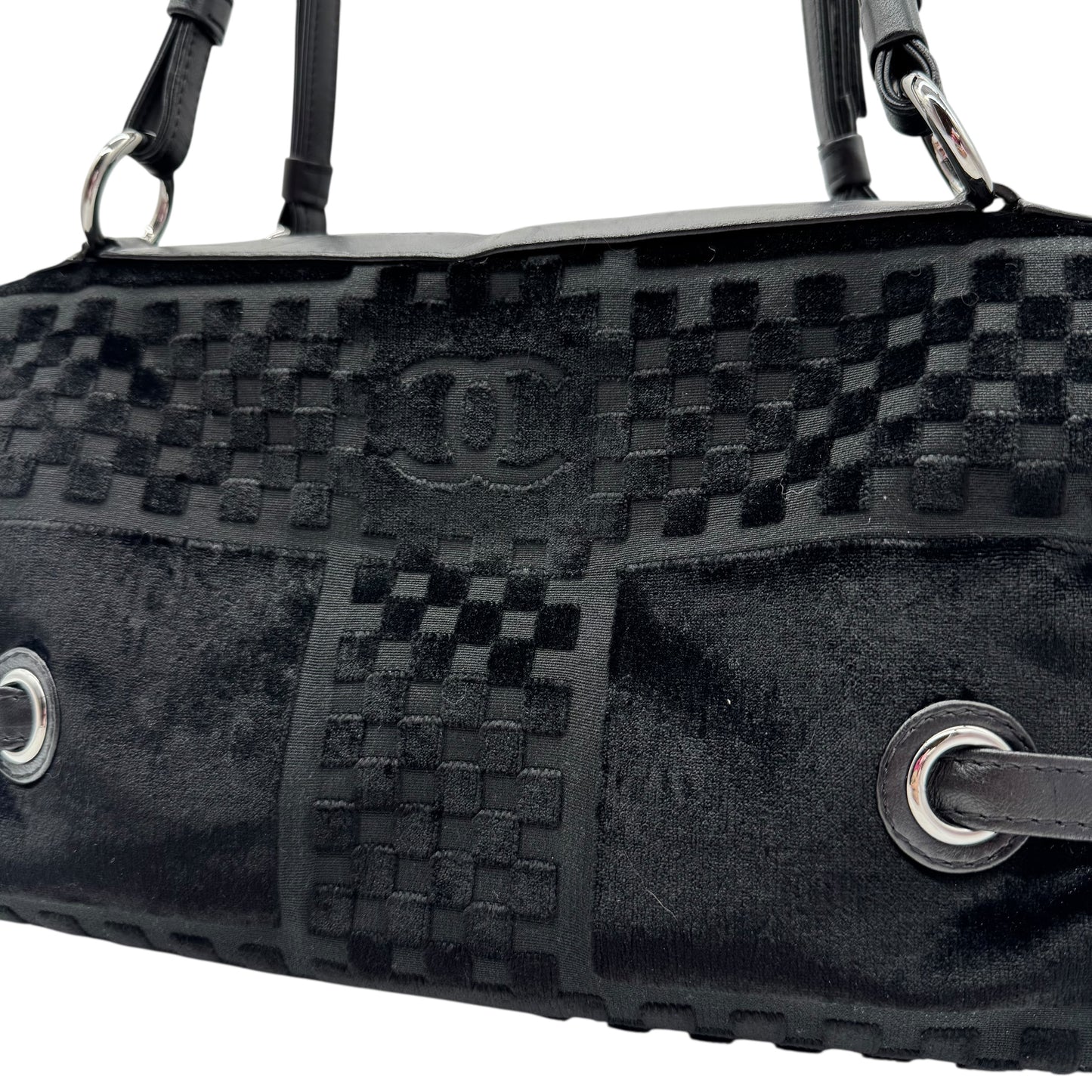 Chanel Black Lambskin & Velvet Checkered Logo Shoulder Bag 2005-06 - Outfit Repeater