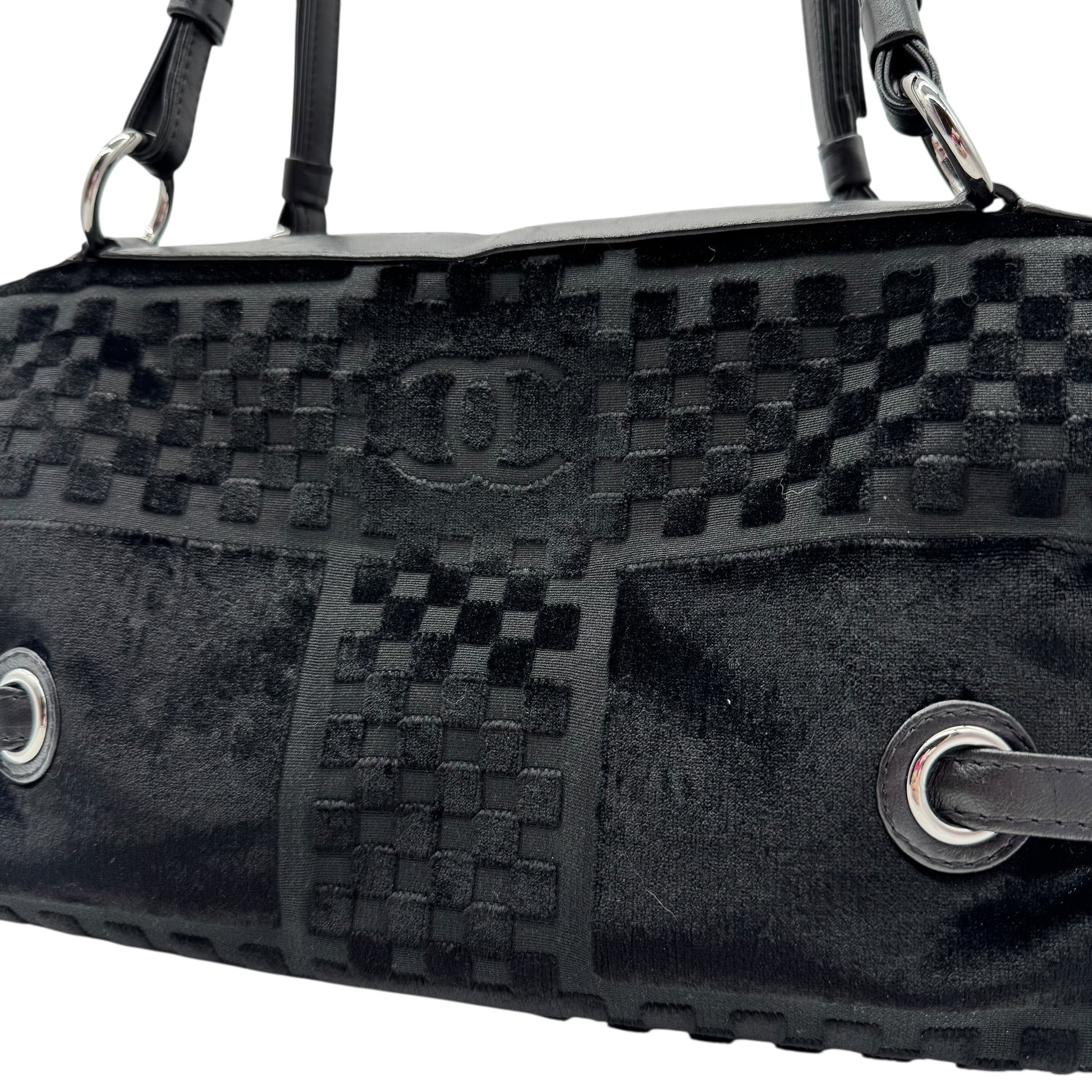 Chanel Black Lambskin & Velvet Checkered Logo Shoulder Bag 2005-06 - Outfit Repeater