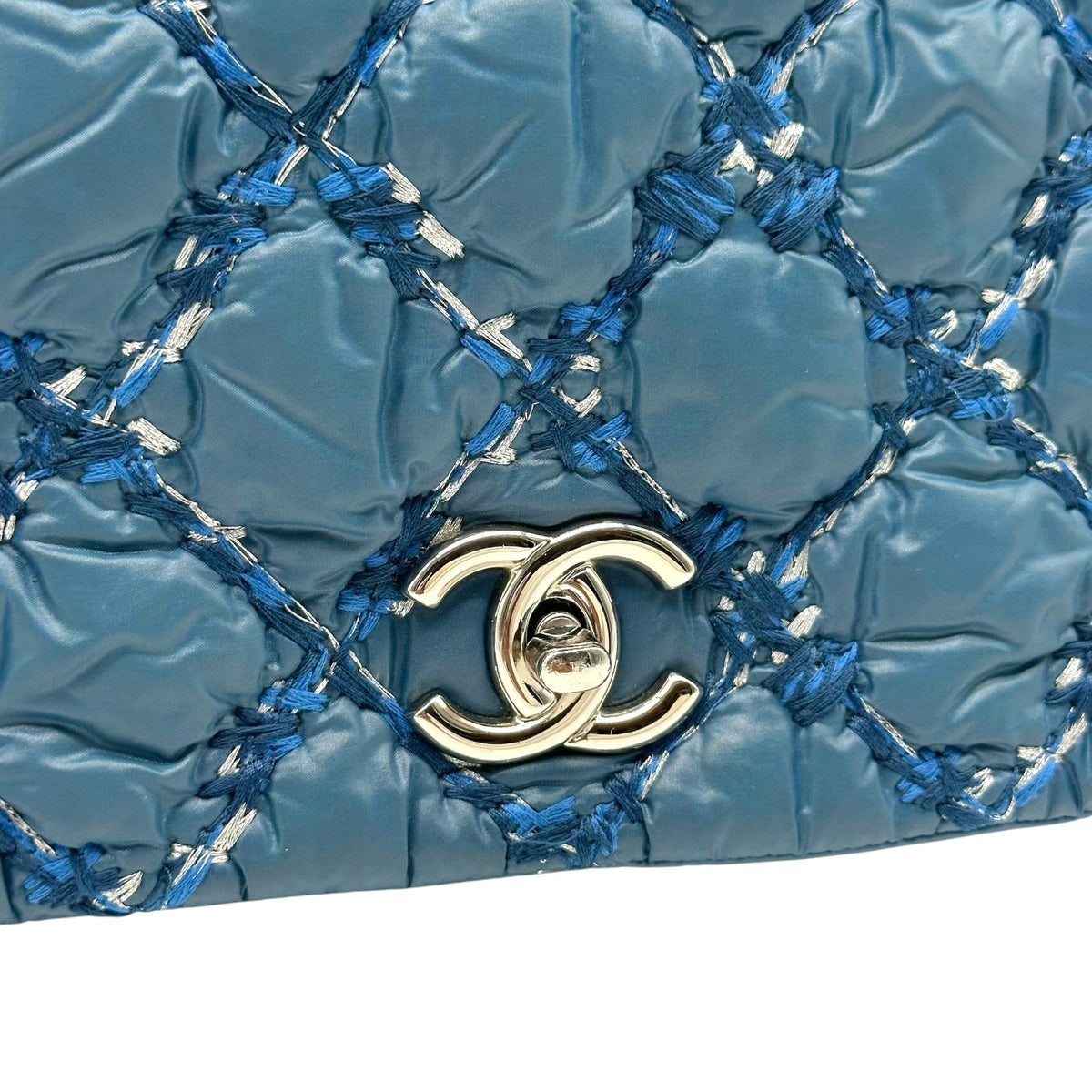 Chanel Blue Puffer Tweed Quilted Shoulder Bag