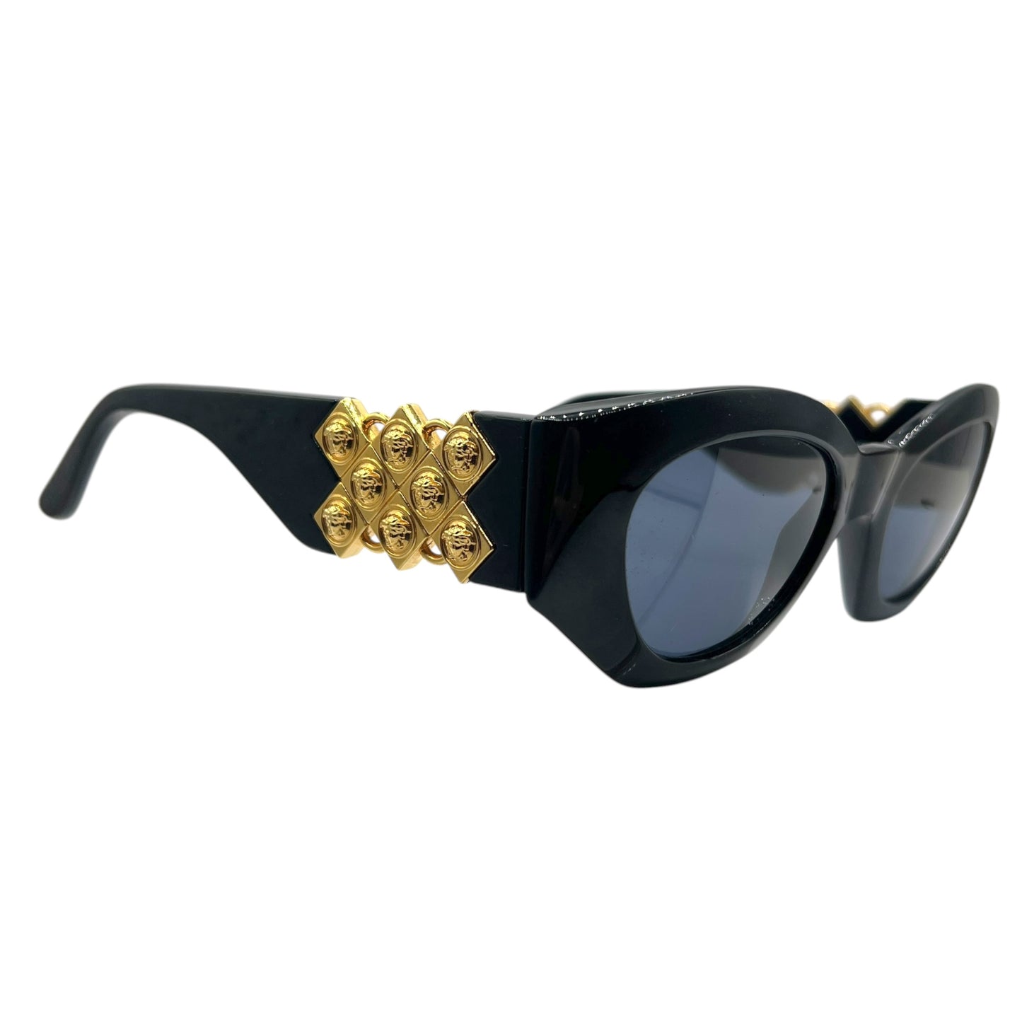 Gianni Versace 420/D Black & Gold Medusa Side Oversized Sunglasses w/ Case