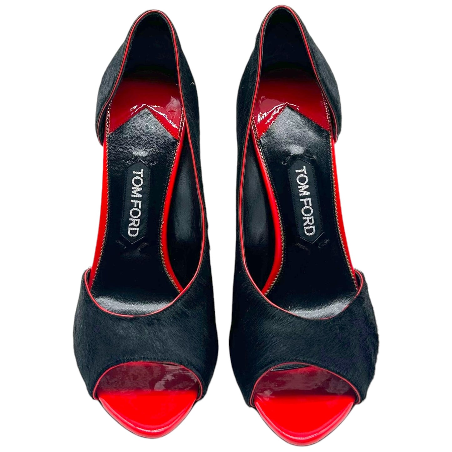 Tom Ford Black Ponyhair & Red Leather D'Orsay Peep-Toe Heels