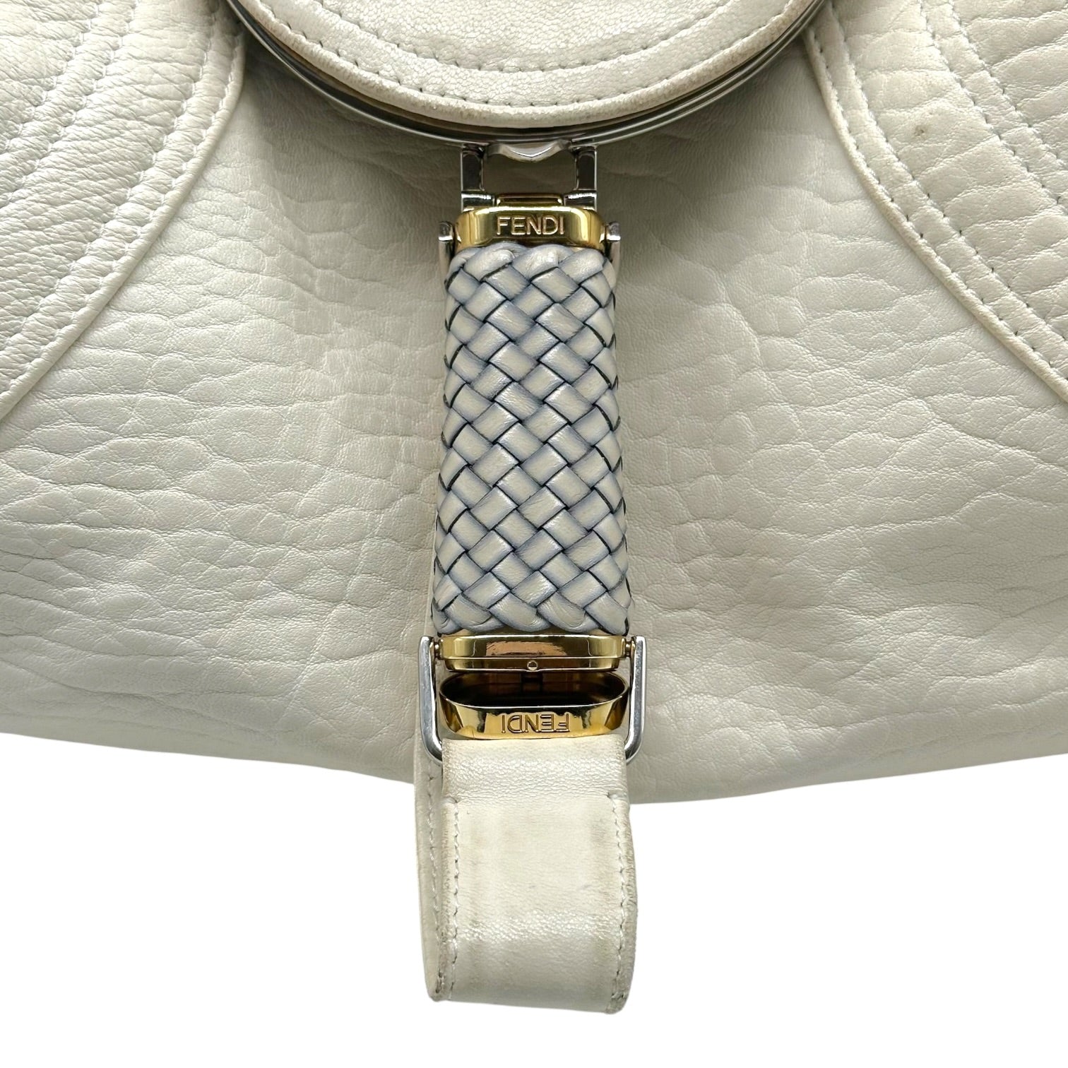 Fendi White Leather Hobo Bag with Woven Handles