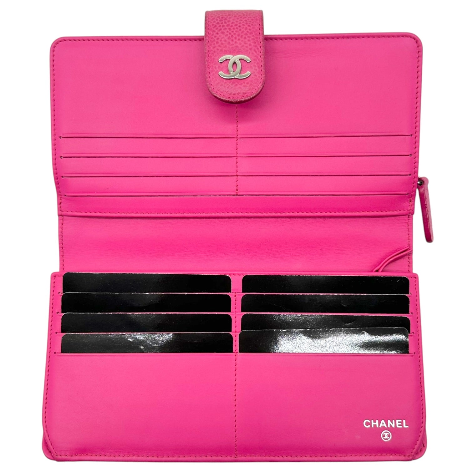 Chanel Large Long Wallet Hot Pink Caviar Leather