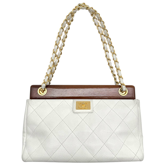 Chanel White Caviar Matelasse Wood Bar Shoulder Bag 2003-04 - Outfit Repeater