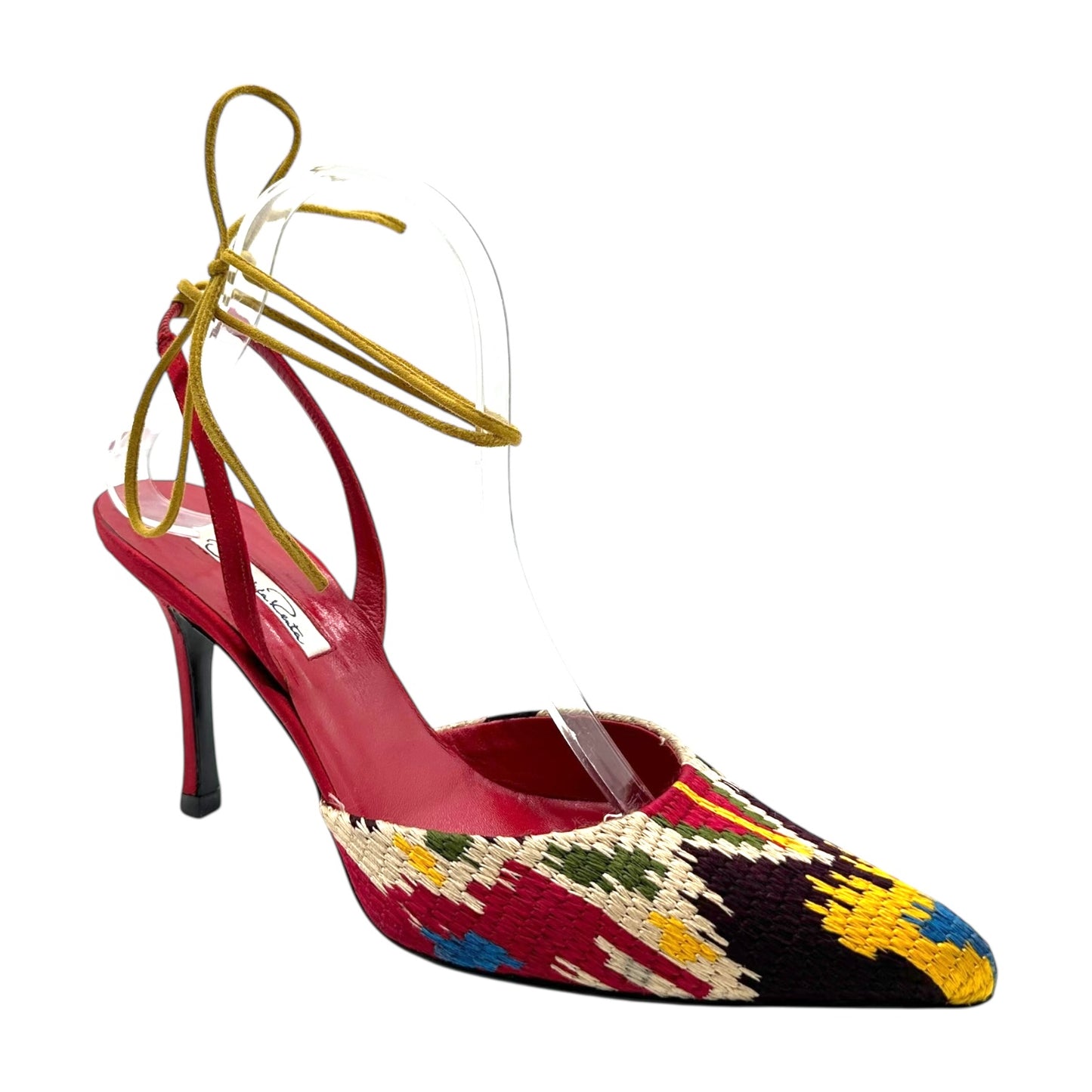 Oscar de la Renta Tribal Embroidered Wrap Heels