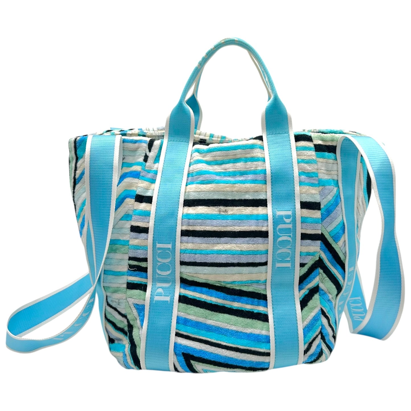 Emilio Pucci Blue Patterned 2-Way Terrycloth Beach Tote Bag
