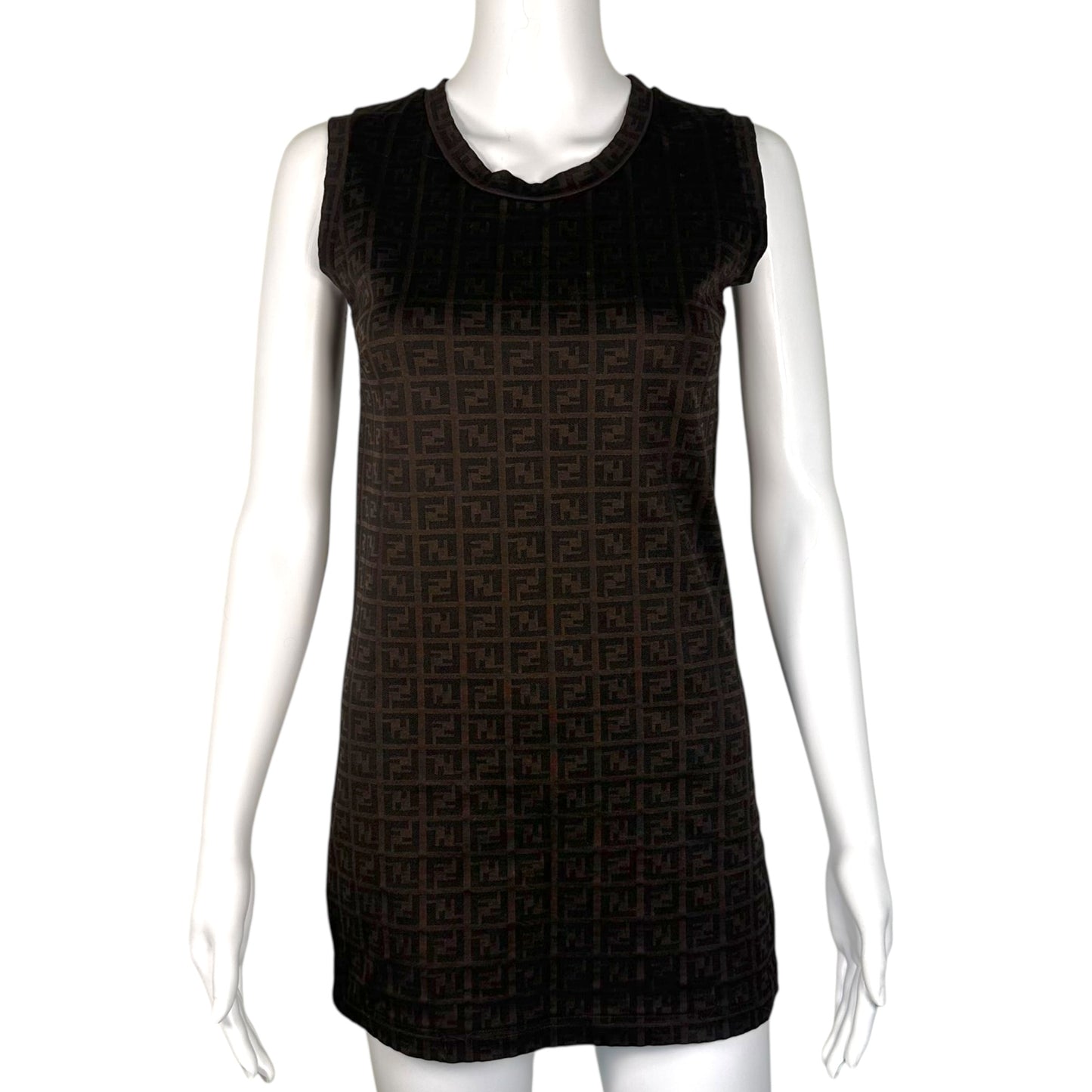 Fendi Mini Dress Brown Zucca Monogram Sleeveless