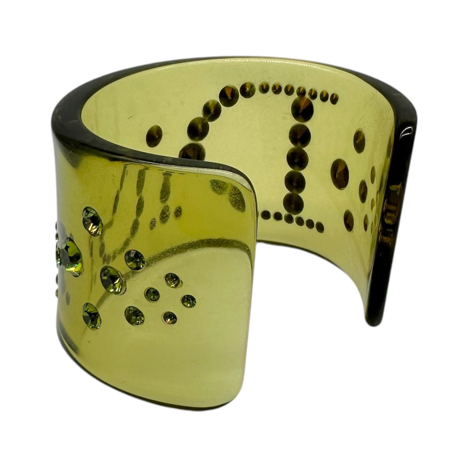 Christian Dior Large Cuff Bangle Bracelet Green Crystal