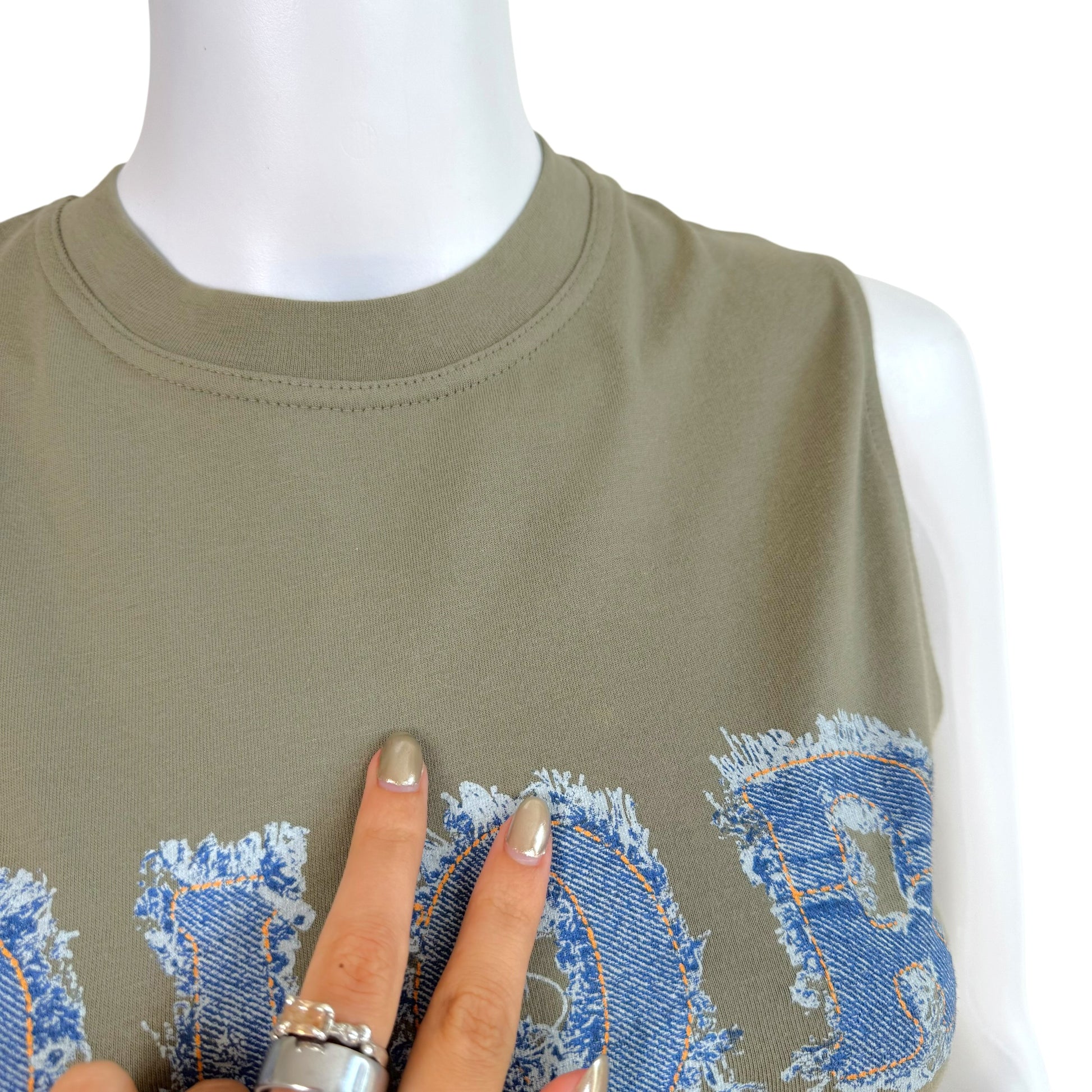 Christian Dior Denim Logo Print Tank Khaki Green