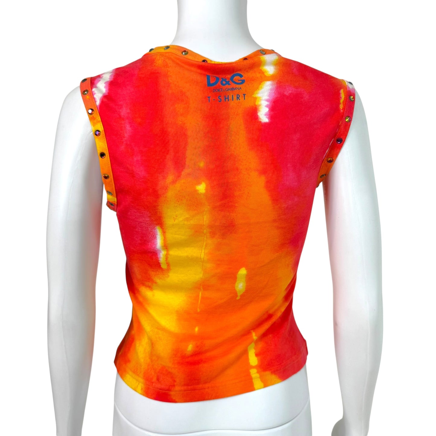 D&G Dolce & Gabbana Tie-Dye & Rhinestone Pirate Skull Graphic Tank NEW