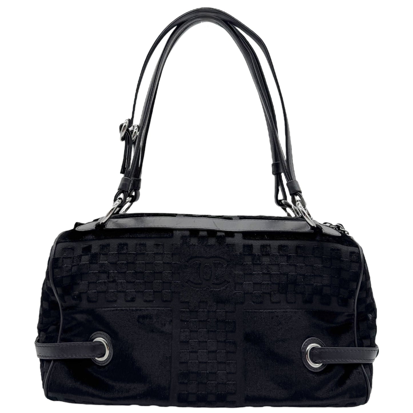 Chanel Black Lambskin & Velvet Checkered Logo Shoulder Bag 2005-06 - Outfit Repeater