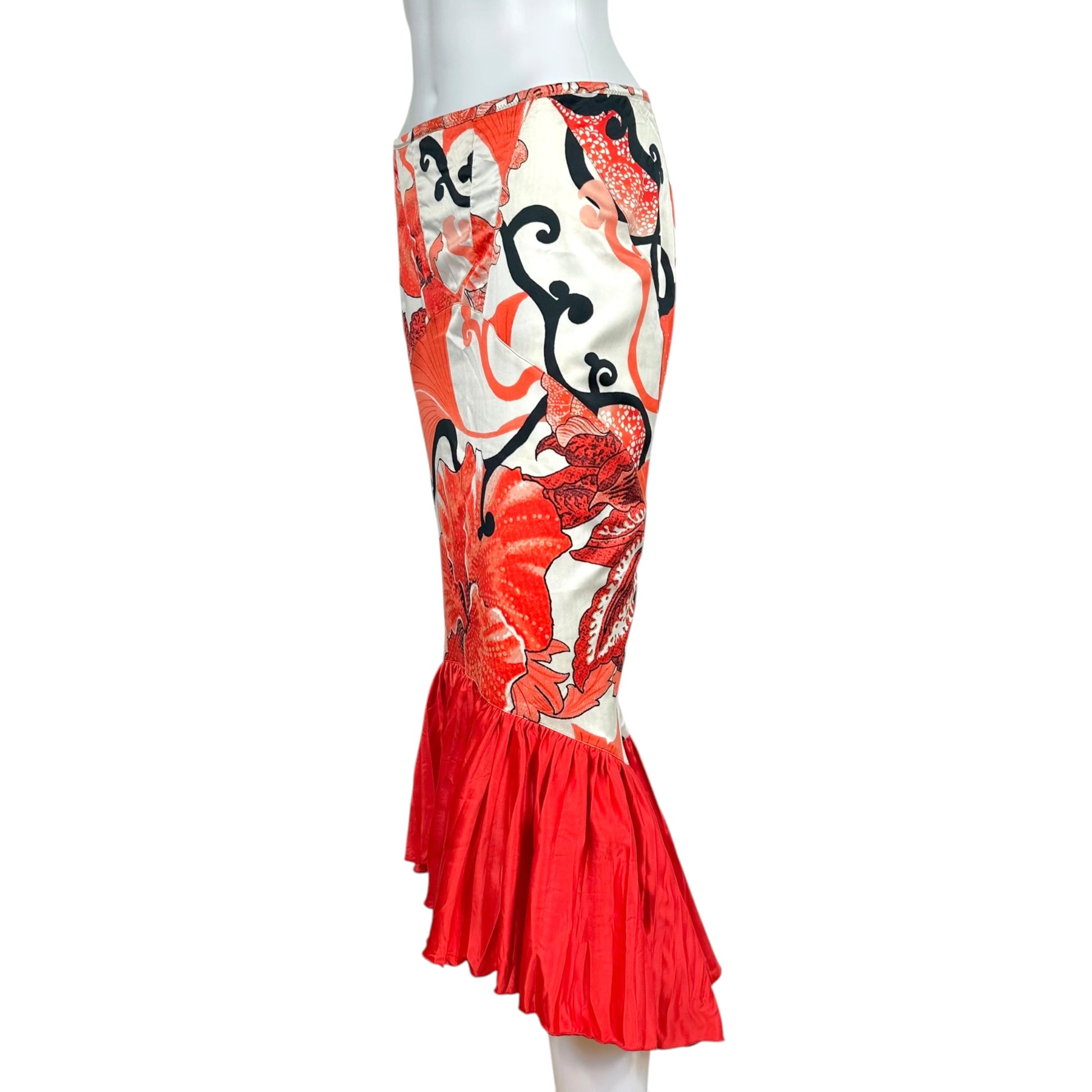 Roberto Cavalli Red Floral Fit And Flare Skirt