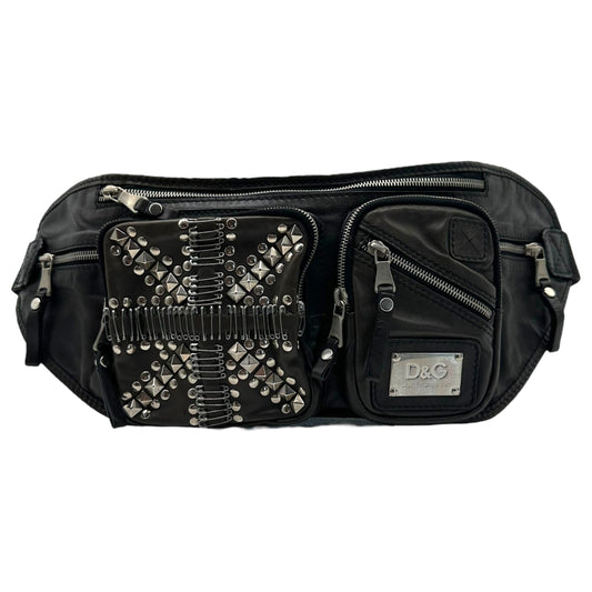 D&G Dolce & Gabbana Safety Pin Union Jack Black Leather Waist Bag