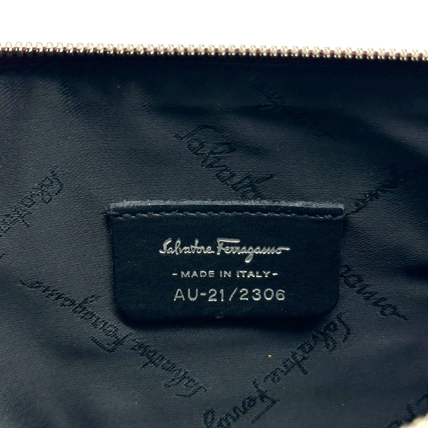 Salvatore Ferragamo Burgundy Croc Embossed Patent East-West Shoulder Bag