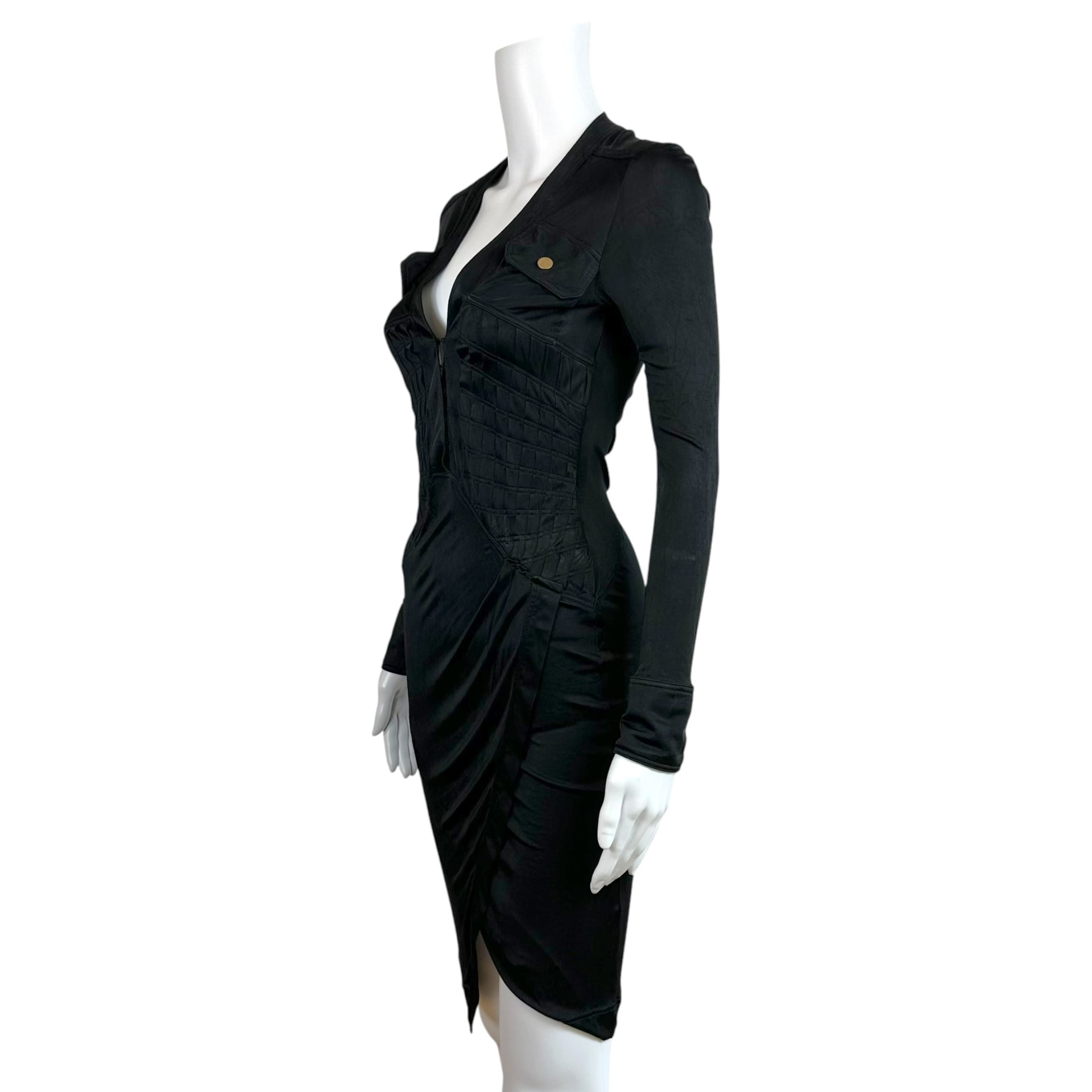 Gucci Black Silk Knit Plunge Neck Midi Dress