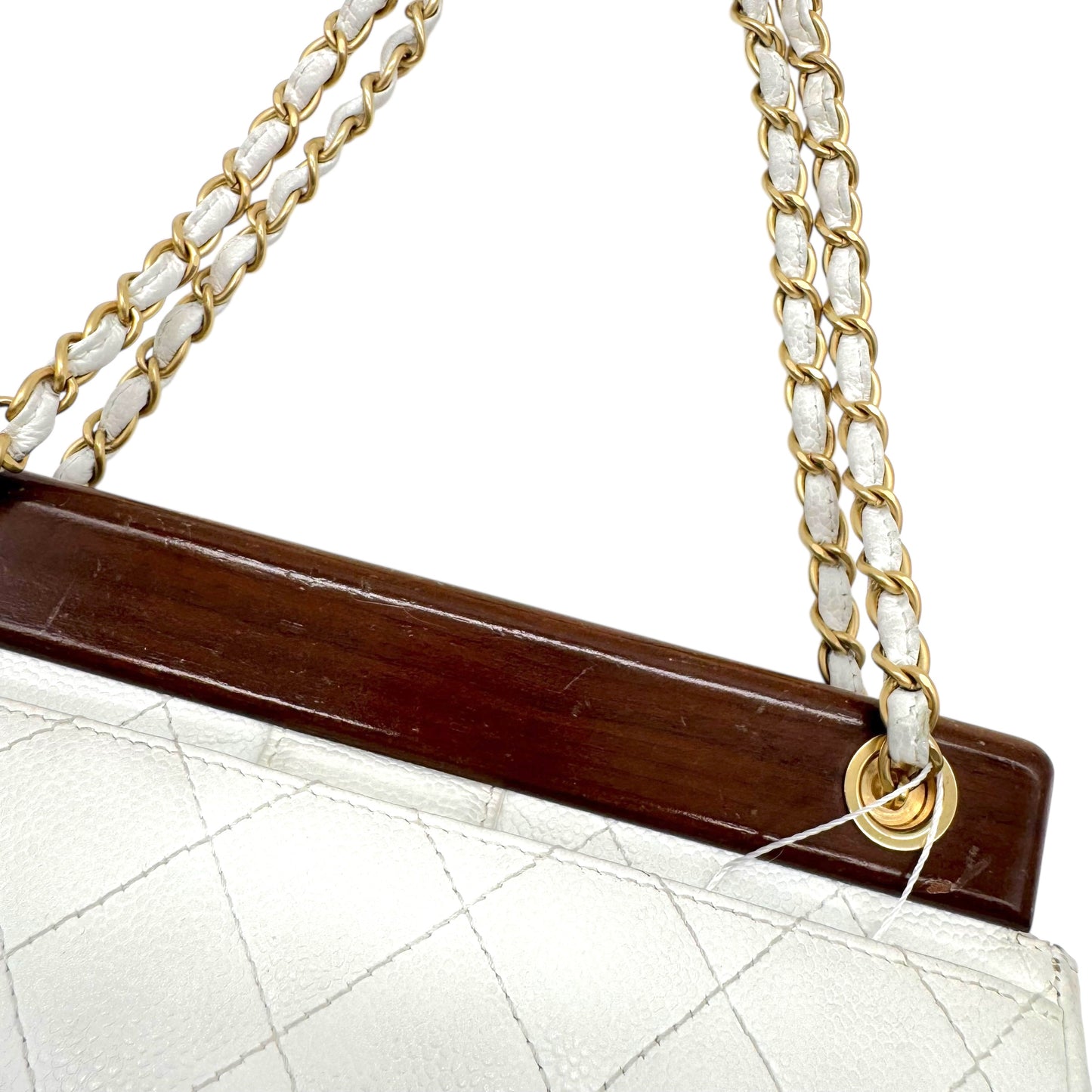 Chanel White Caviar Matelasse Wood Bar Shoulder Bag 2003-04 - Outfit Repeater