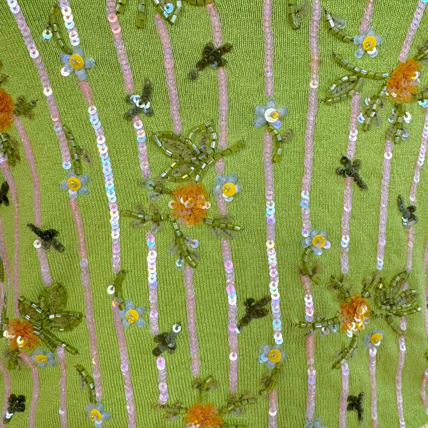 Valentino Garvani Green Floral Beaded & Sequin Knit Tank Top