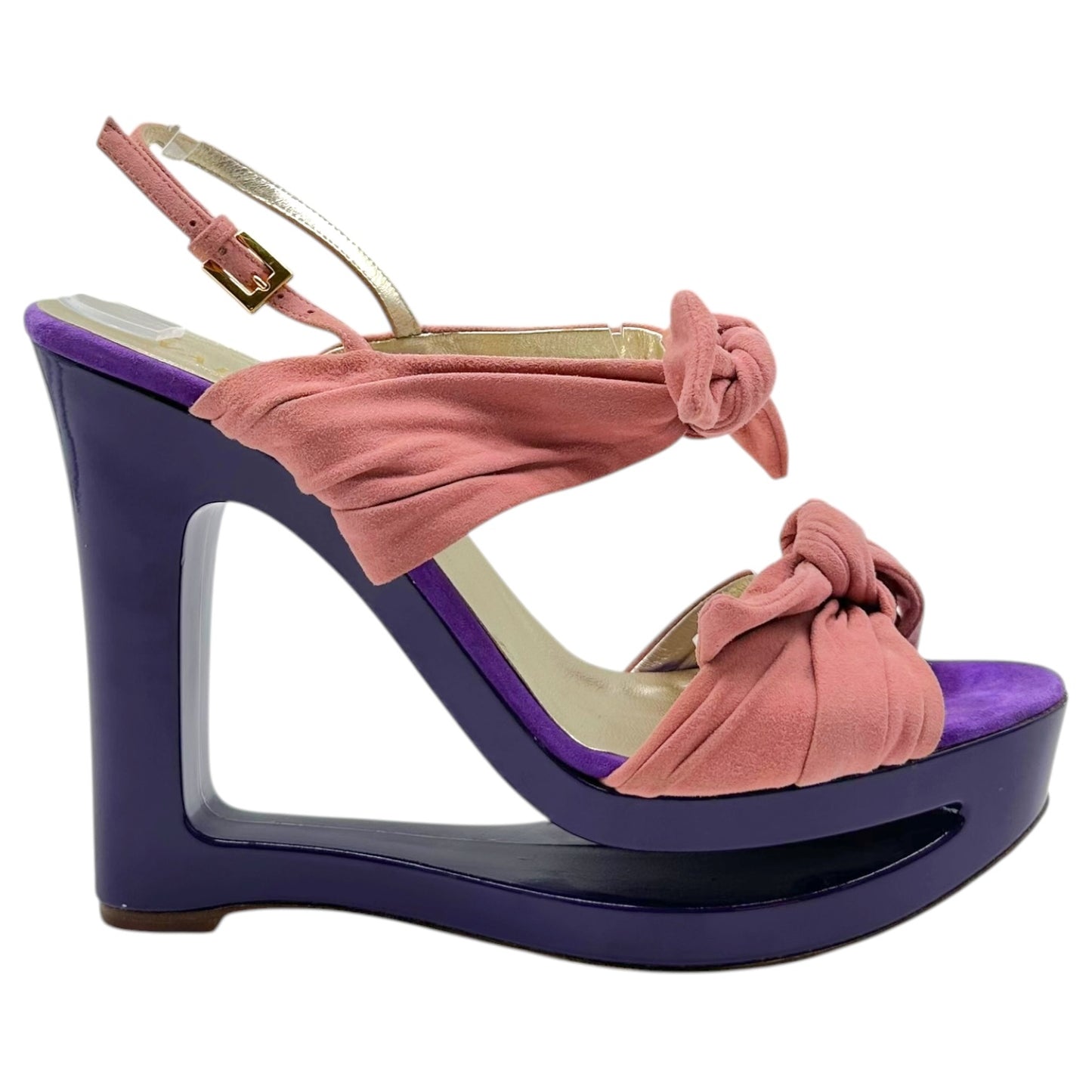 Valentino Garavani Pink Suede & Purple Cut-Out Platform Wedge Sandals