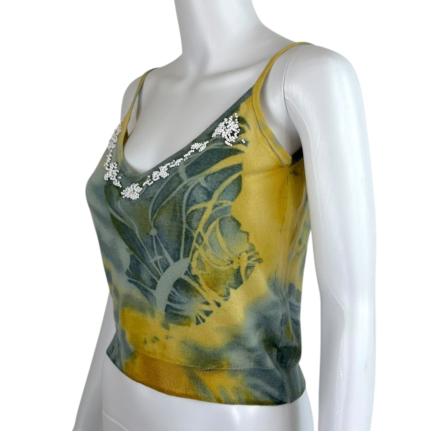 John Galliano Tie-Dye Beaded Cami Cardigan Set Beige Blue