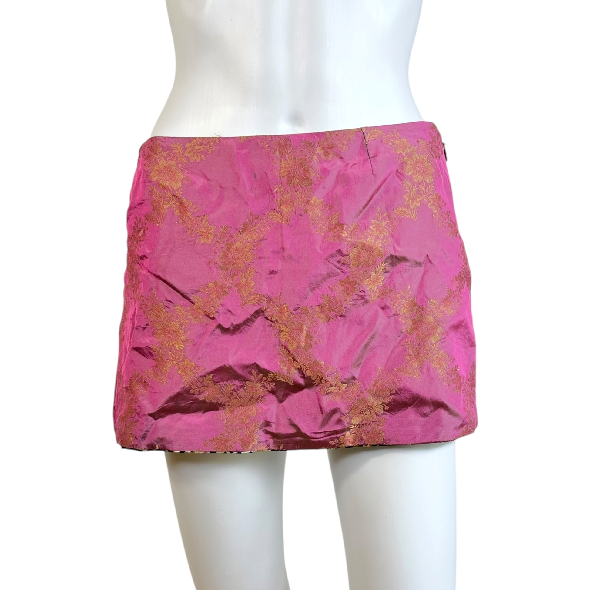 Dolce & Gabbana Mini Skirt Pink Gold Damask Print XS