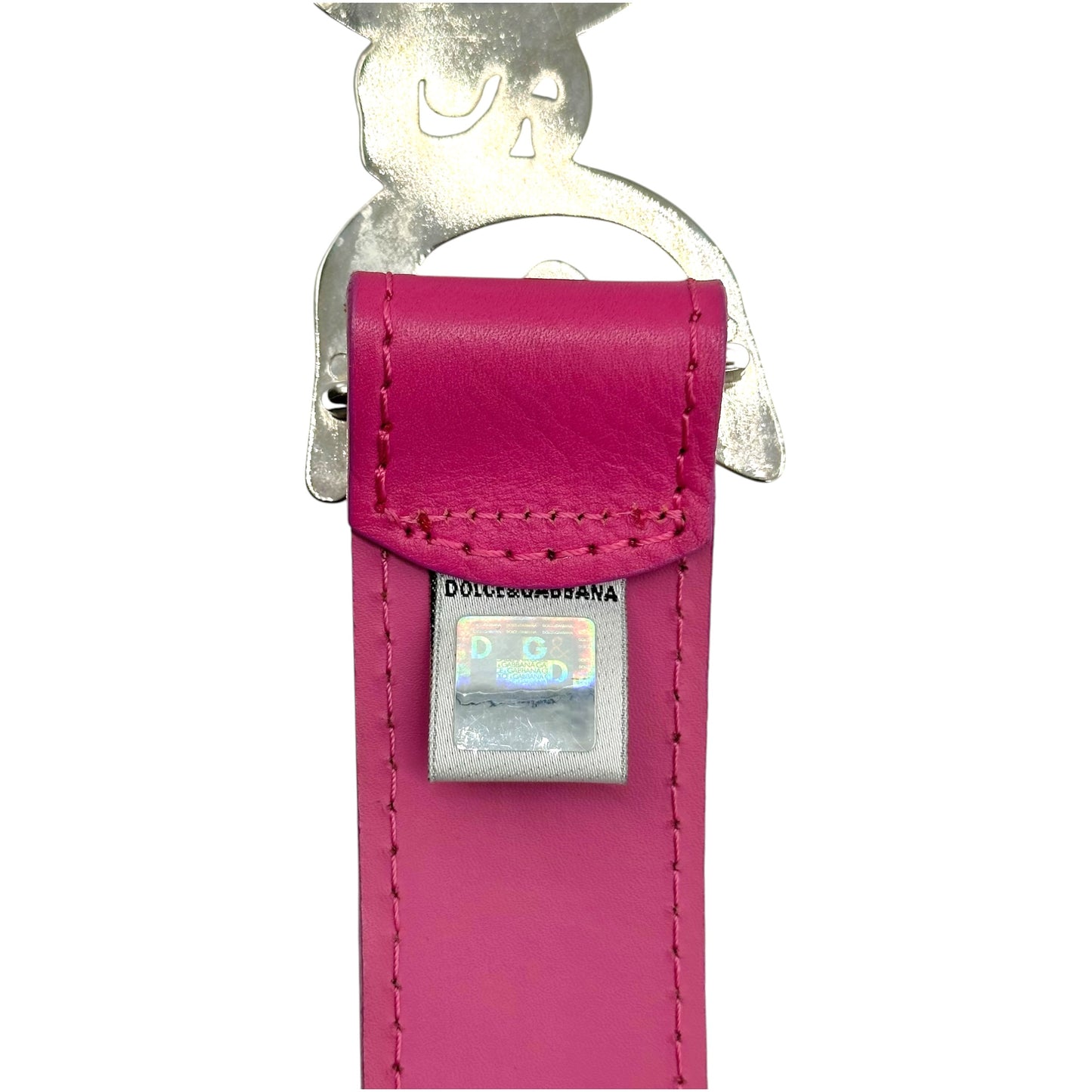 D&G Pink Leather Silver Logo Buckle Belt