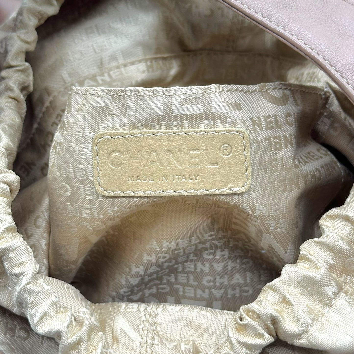 Chanel Tan Leather Chocolate Bar Quilted Bucket Bag