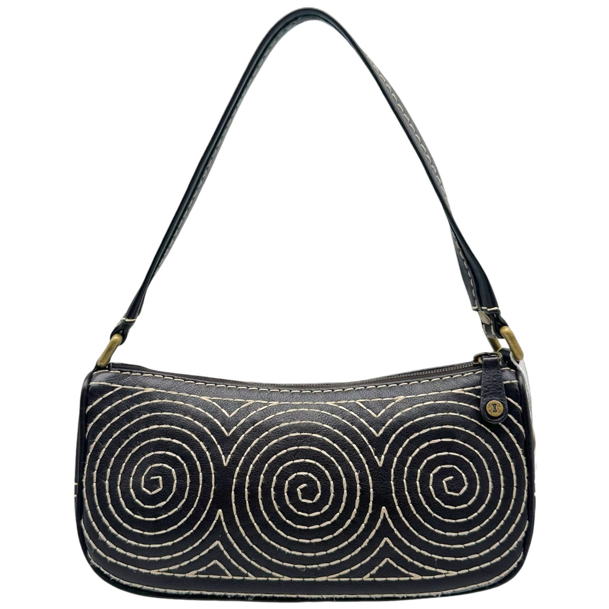 Celine Pochette Bag Brown White Contrast Stitch Embroidery