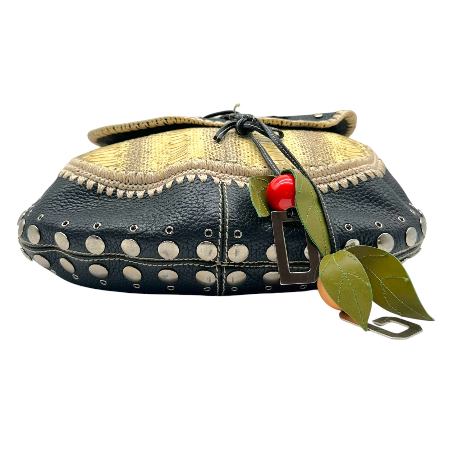Dolce & Gabbana Black Leather Python Studded Messenger Bag