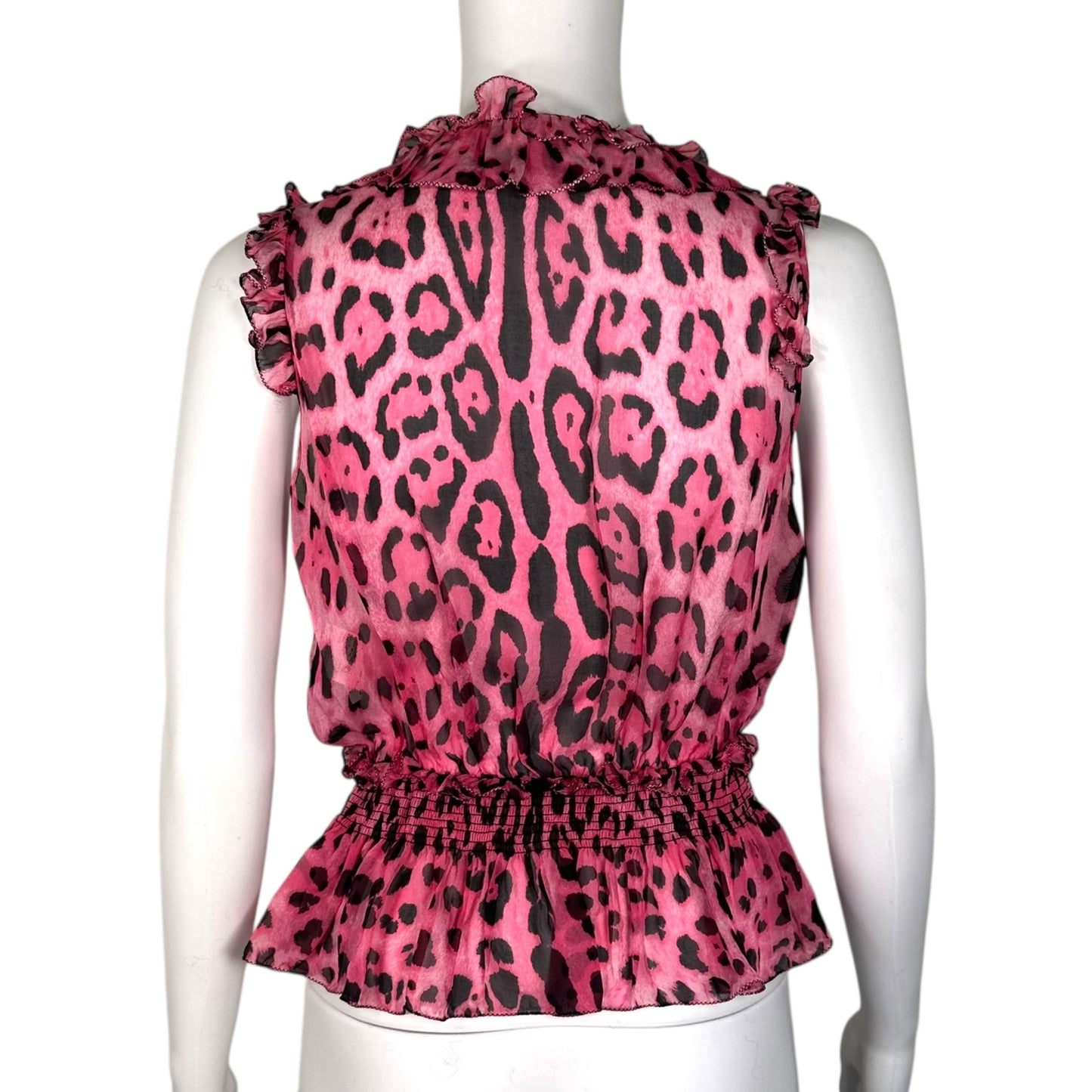 Dolce & Gabbana Pink Leopard Print Silk Blouse