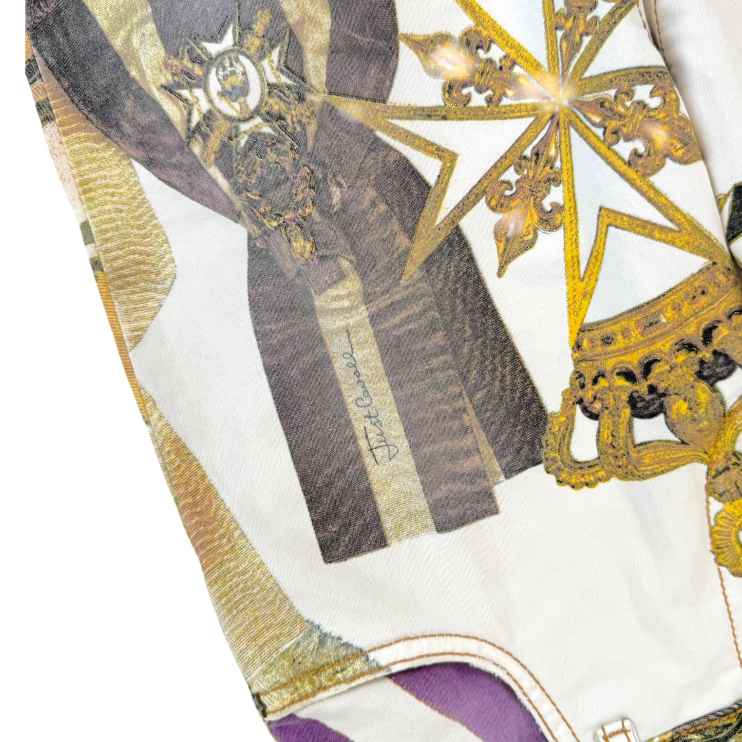 Just Cavalli Roberto Cavalli White & Gold Medal Printed Jeans