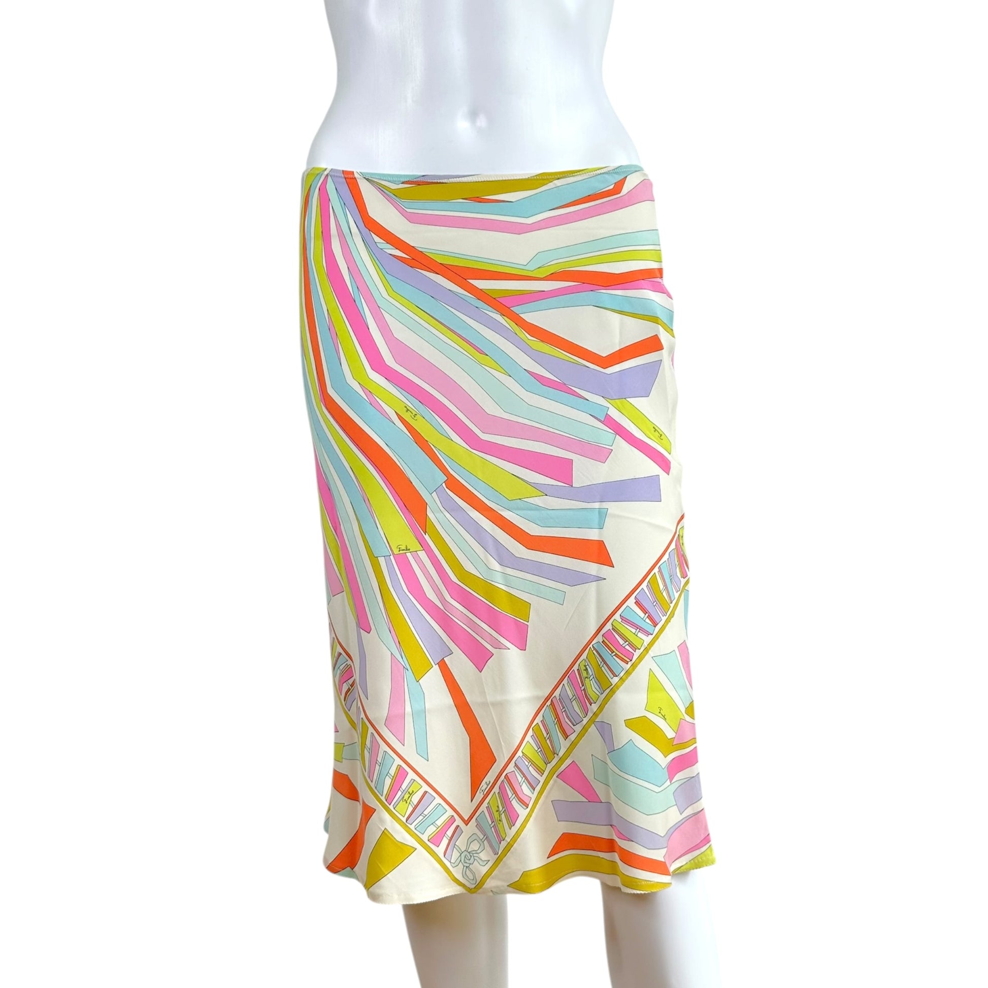 Emilio Pucci Silk Midi Skirt White Pastel Multicolor