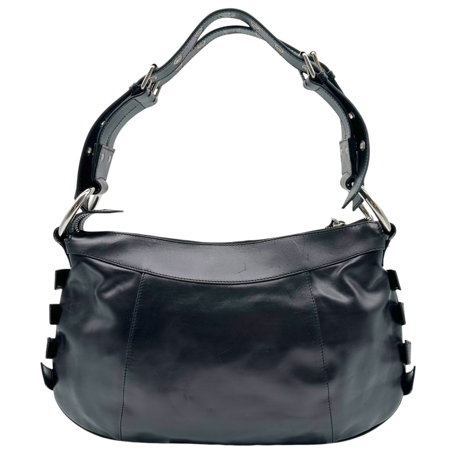 Dolce & Gabbana Black Leather Buckle & Rivet Embellished Shoulder Bag