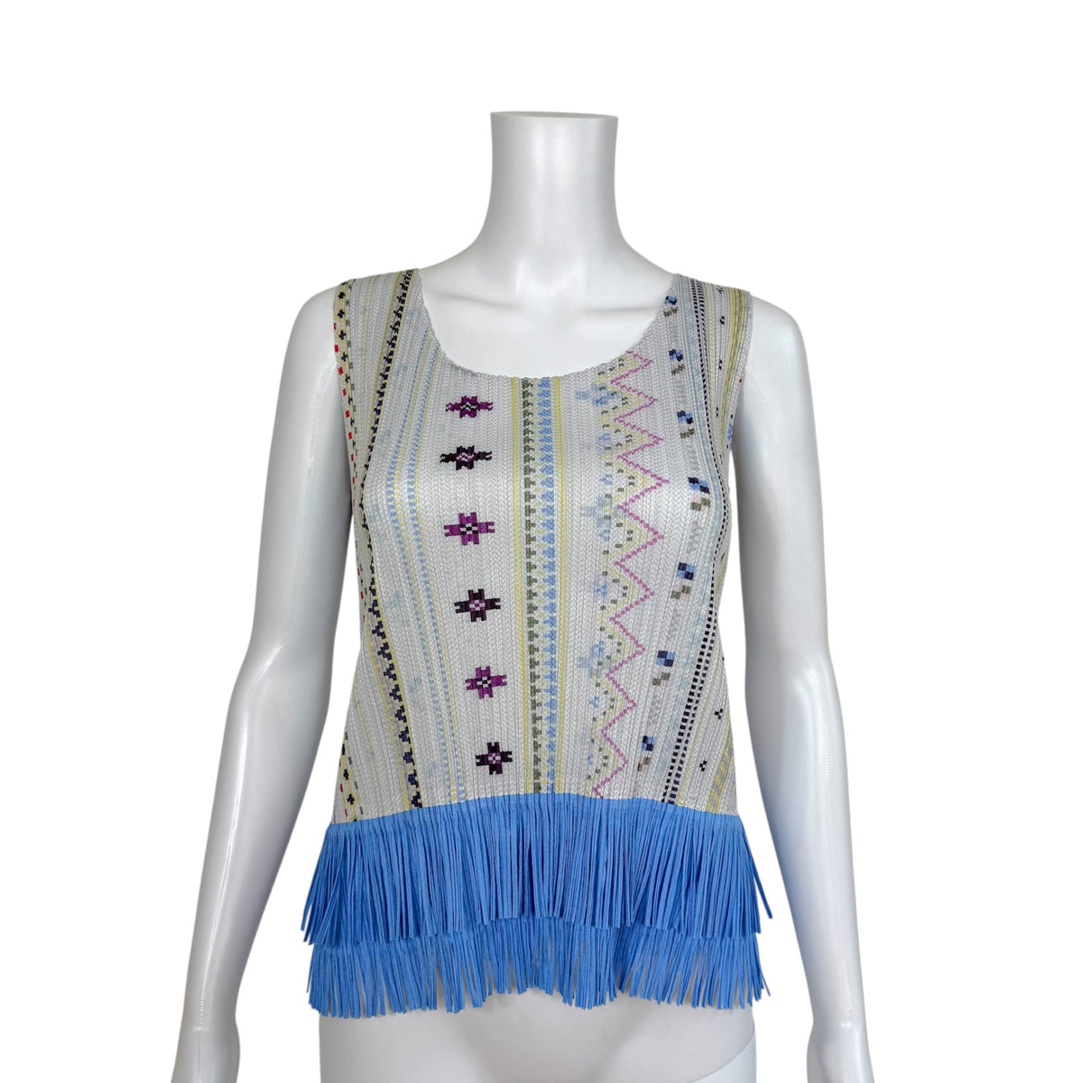 Issey Miyake Pleats Please Nordic Pixel Print Tank Blue Multi