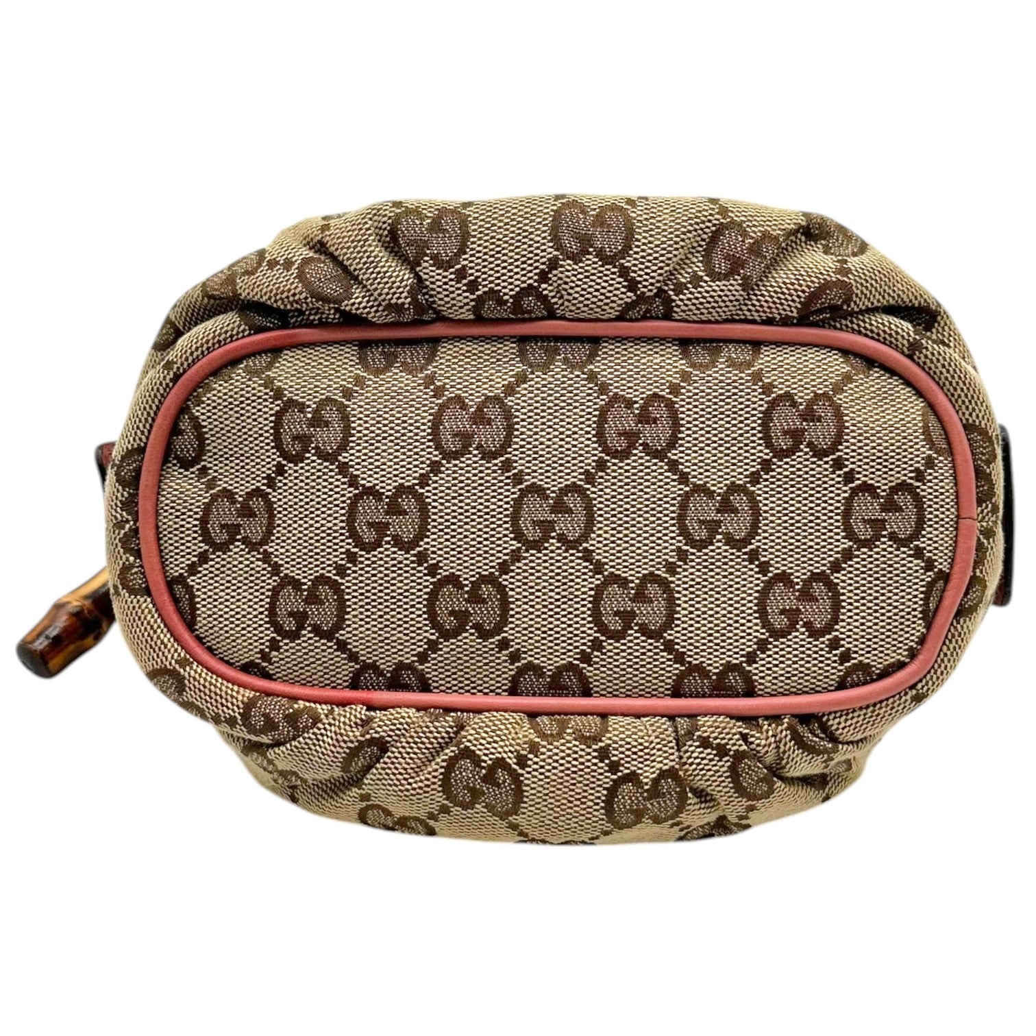 Gucci Pink Tan Monogram Bamboo Zip Cosmetic Pouch