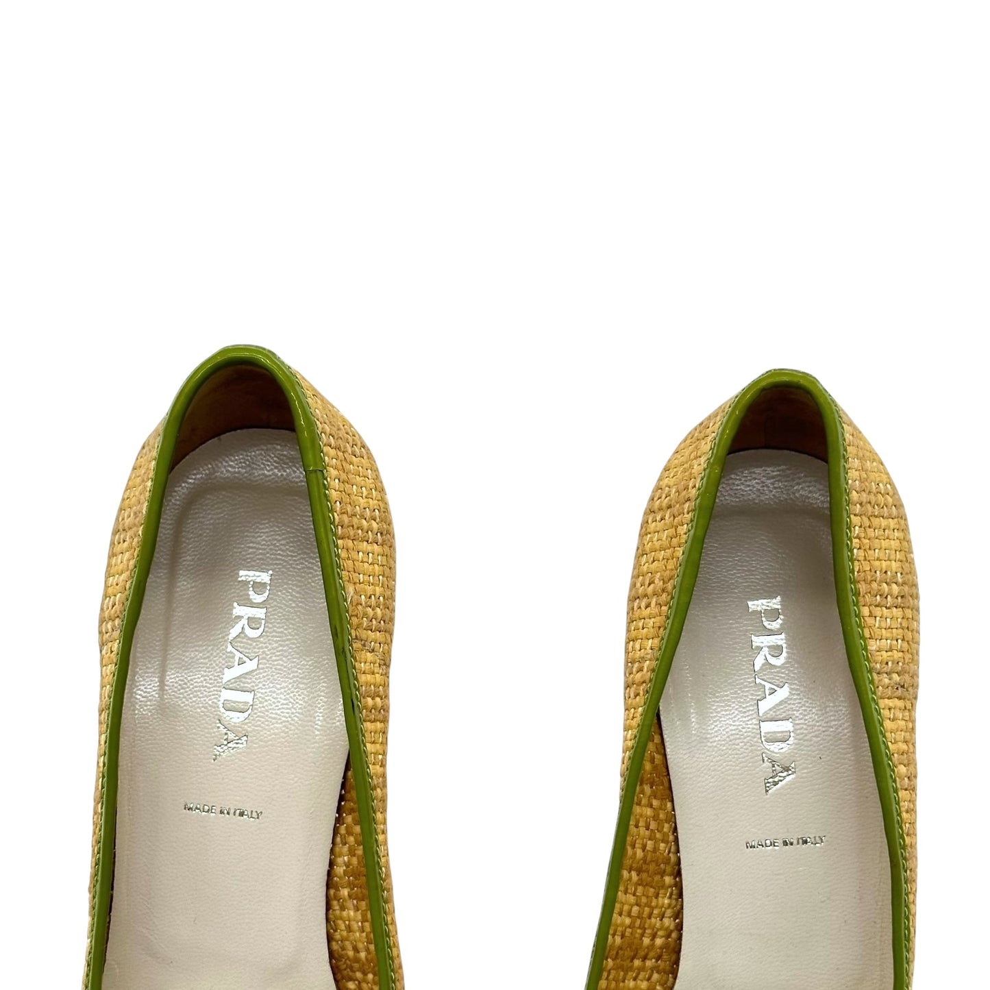 Prada Pink & Green Raffia Pointed Toe Heels - Outfit Repeater