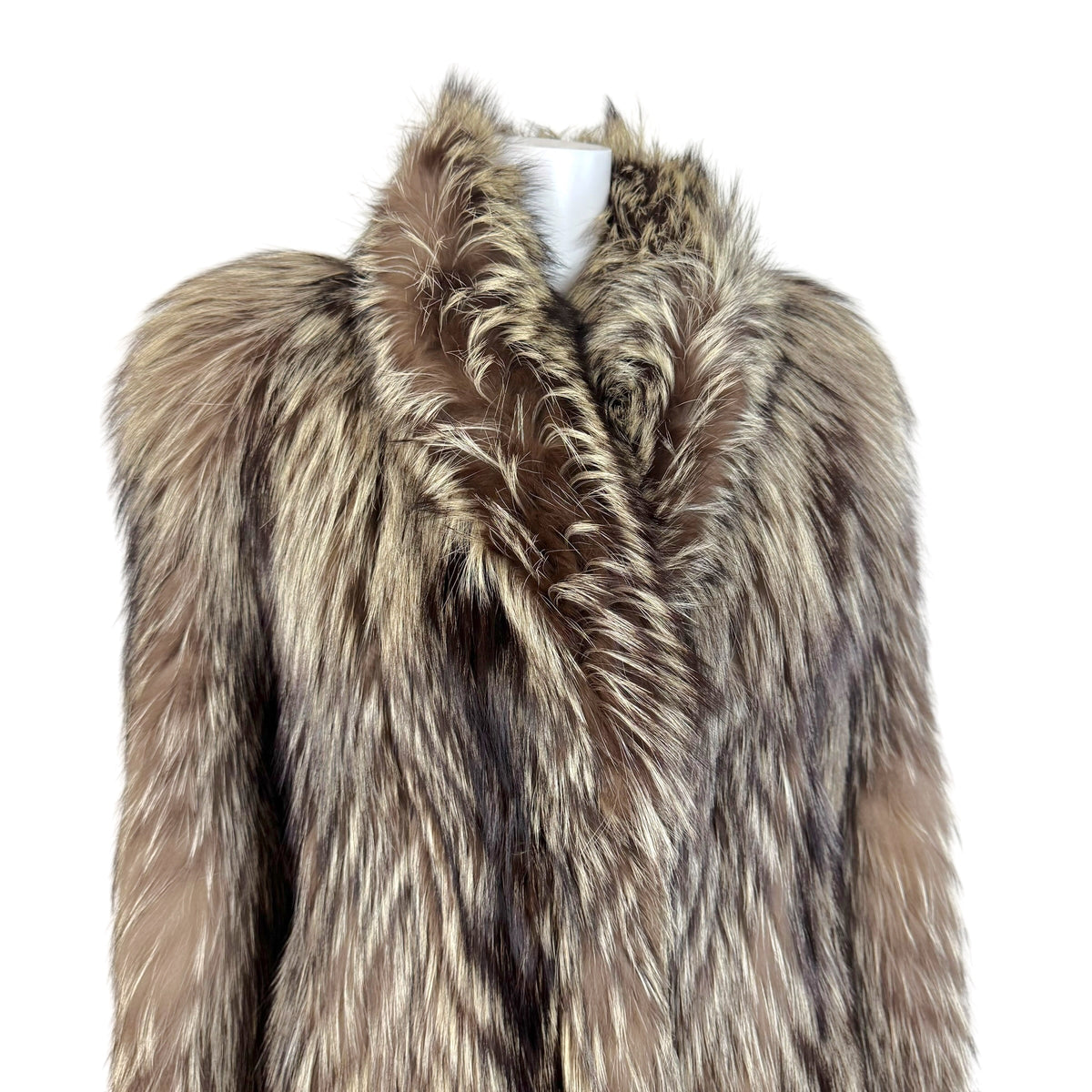 Saga Fox Brown Ivory Silver Fox Fur Mid-Length Coat