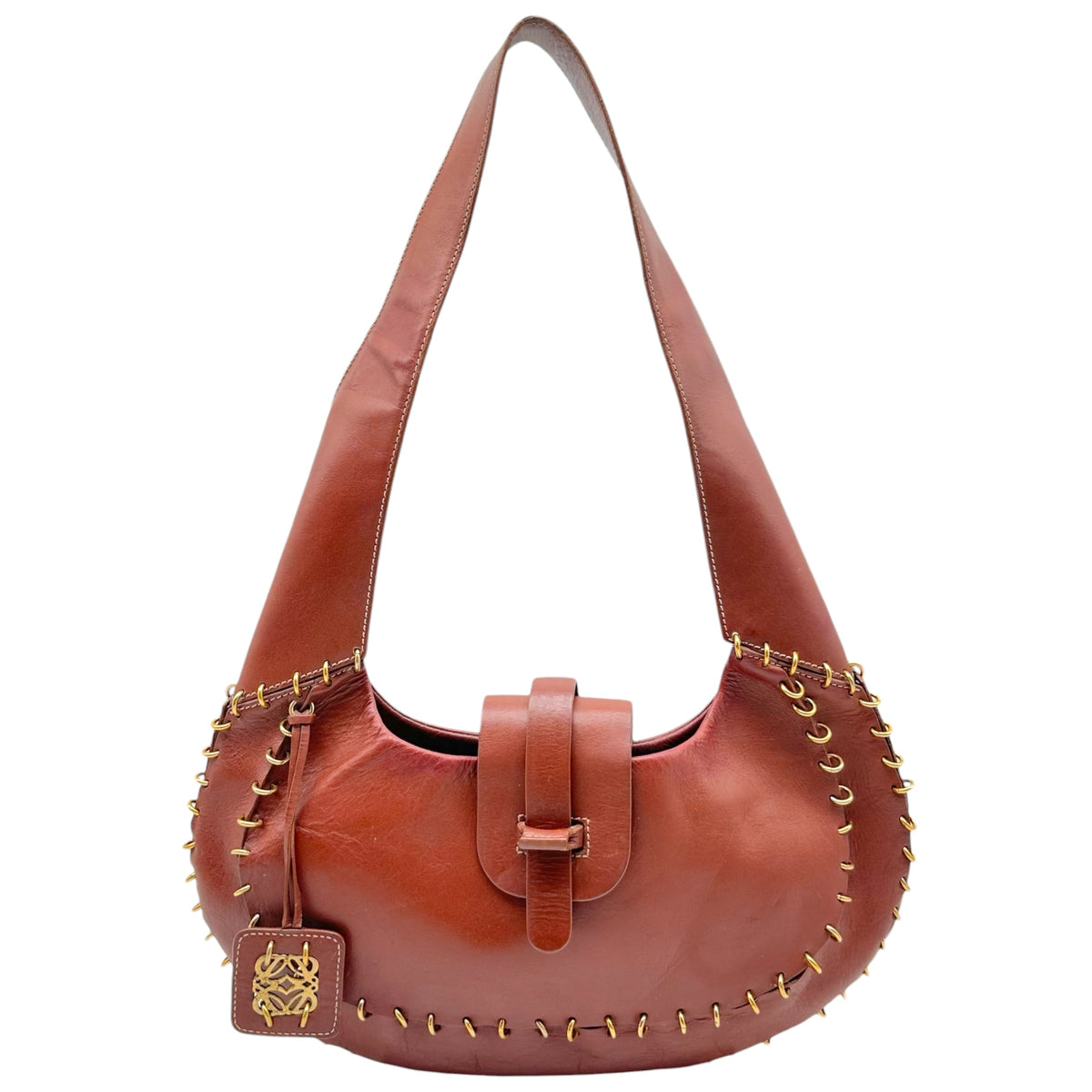 Loewe Brown Leather Small Hobo Bag with Gold Detailing