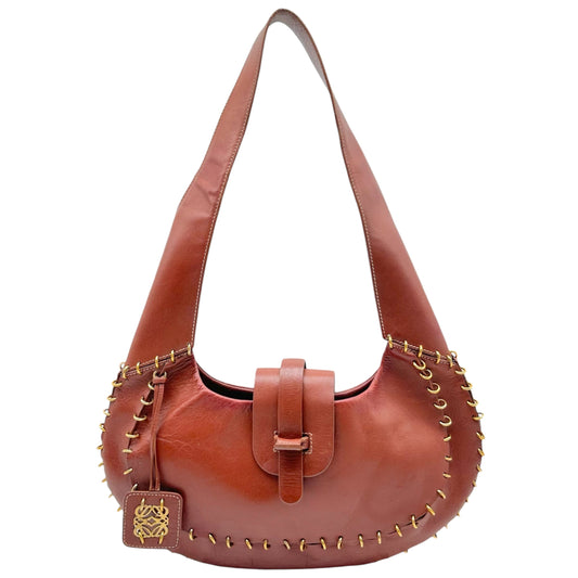 Loewe Brown Leather Small Hobo Bag with Gold Detailing