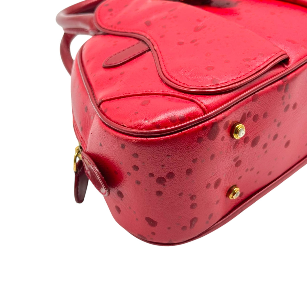 Christian Dior Red Spotted Leather Small Bowler Handbag
