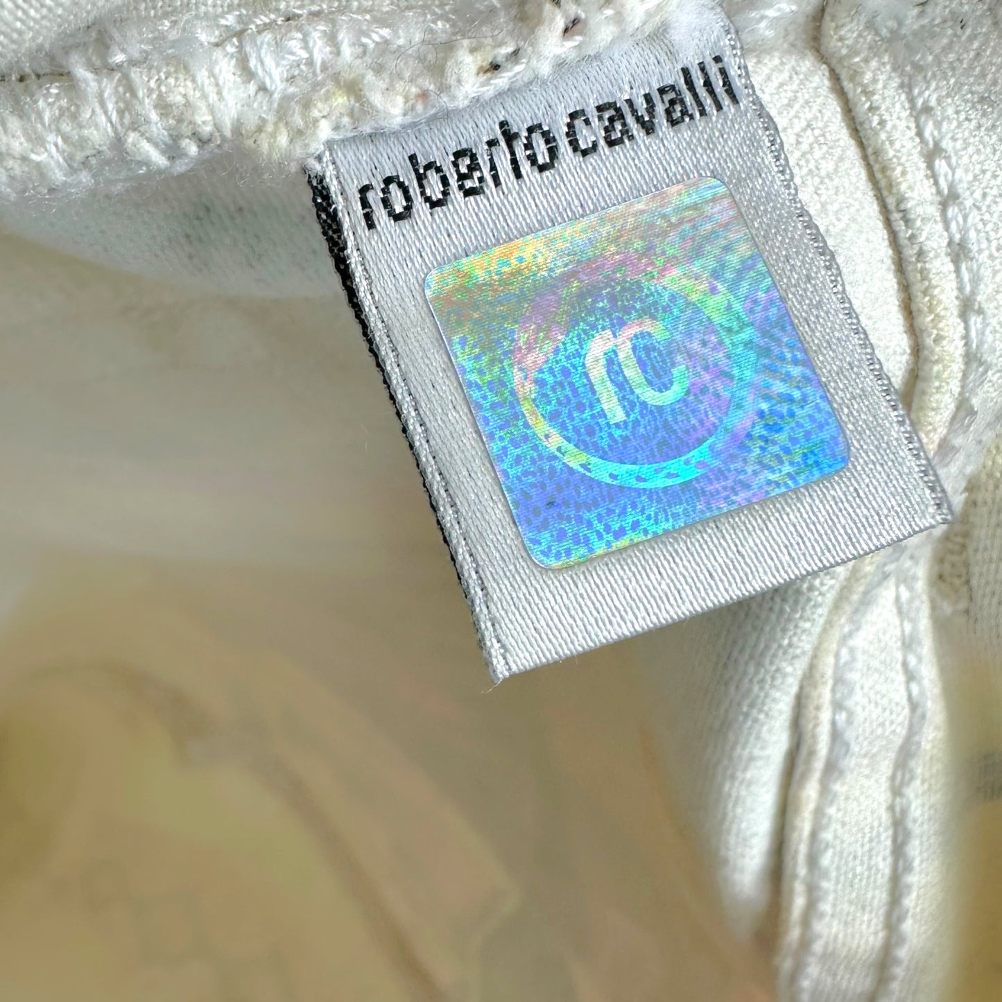 Roberto Cavalli S/S 2003 Glitter & Pastel Printed Denim Midi Skirt