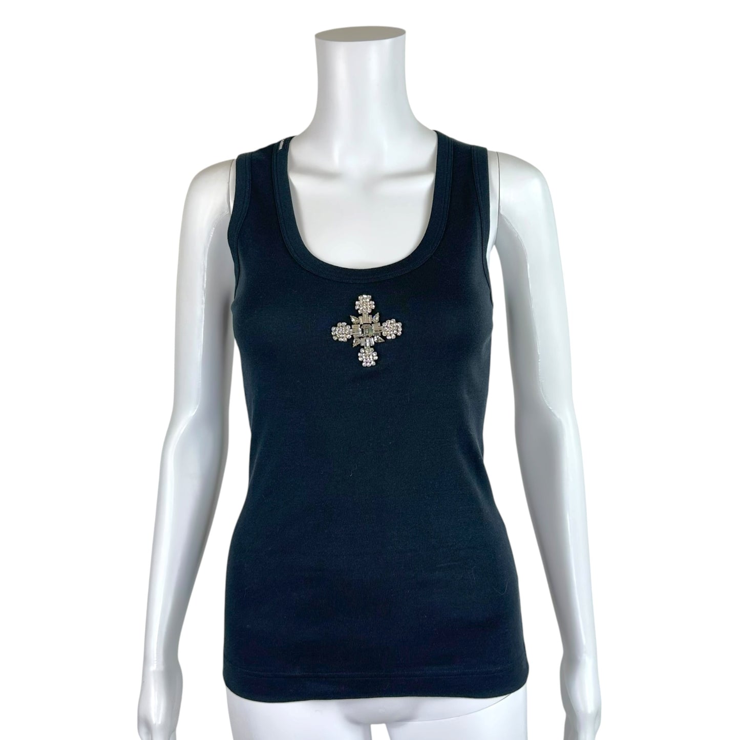 Dolce & Gabbana Black Crystal Cross Embellished Tank Top