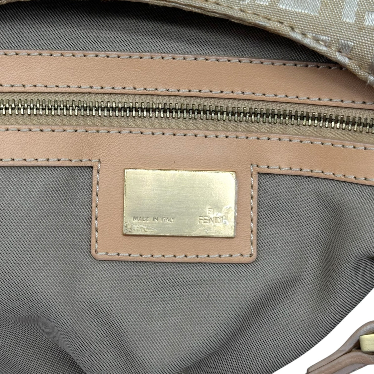 Fendi Tan & Gold Small Crescent Baguette Shoulder Bag