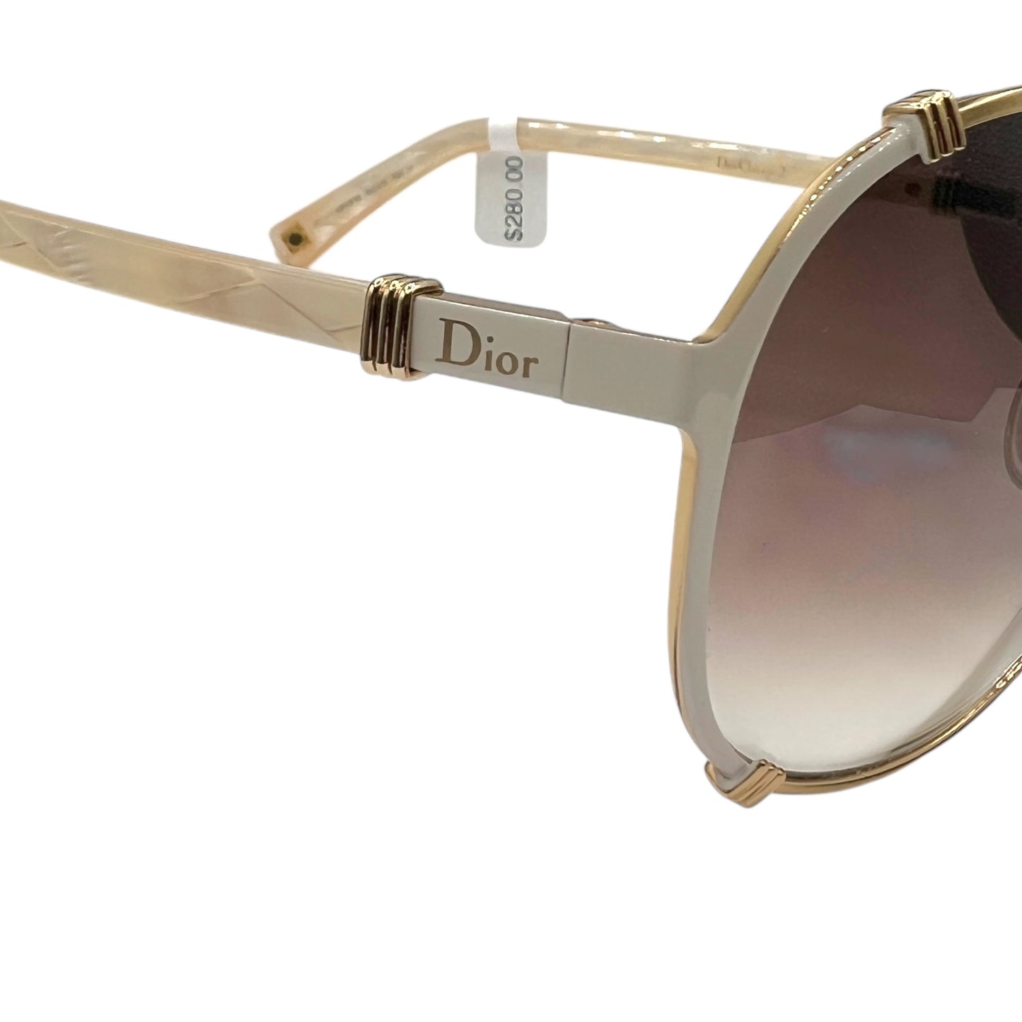 Christian Dior Gold & White Brown Lens Aviator Sunglasses DiorChicago2 w/ Case