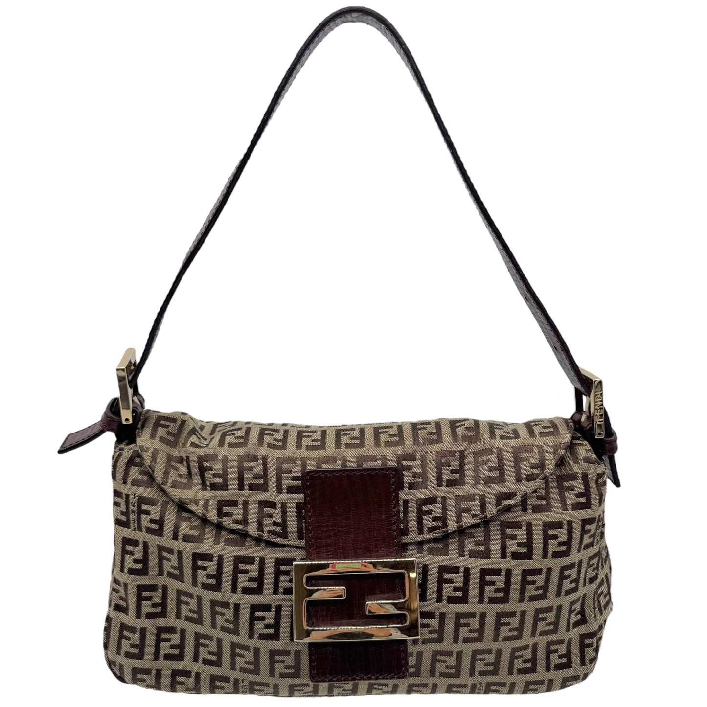 Fendi Beige & Brown Zucchino Monogram Fold-Over Baguette Bag