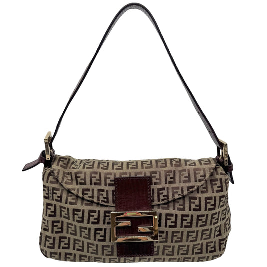 Fendi Beige & Brown Zucchino Monogram Fold-Over Baguette Bag