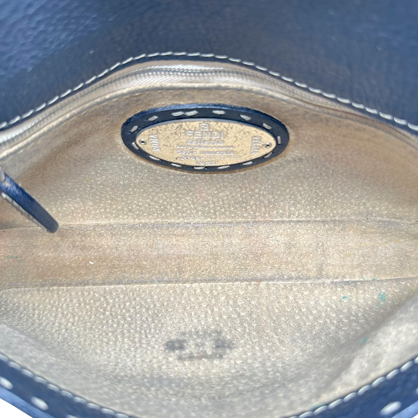 Fendi Selleria Black Leather Contrast Stitch Baguette Bag