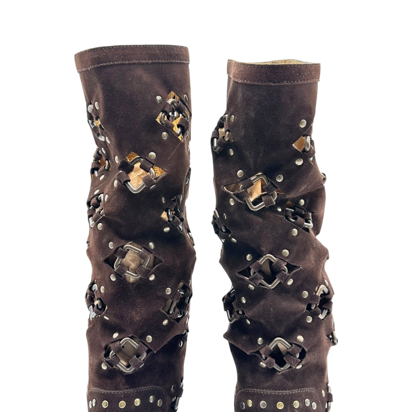Dolce & Gabbana Brown Suede Cut-Out Heeled Slouch Boots